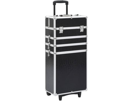 vidaXL Maletín trolley maquillaje aluminio negro estampado cocodrilo