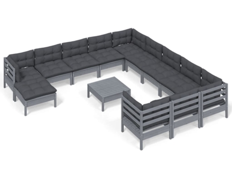 Conjunto 13 de muebles de jardín VIDAXL y cojines madera pino gris