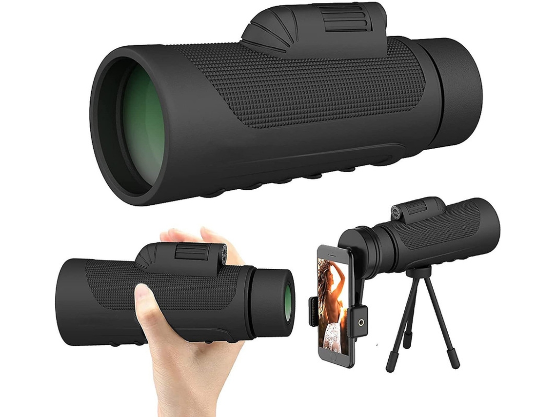 Telescopio monocular 10x42 HD con trípode, adaptador para smartphone, observación de aves, caza, senderismo, acampada, viajes, color negro.