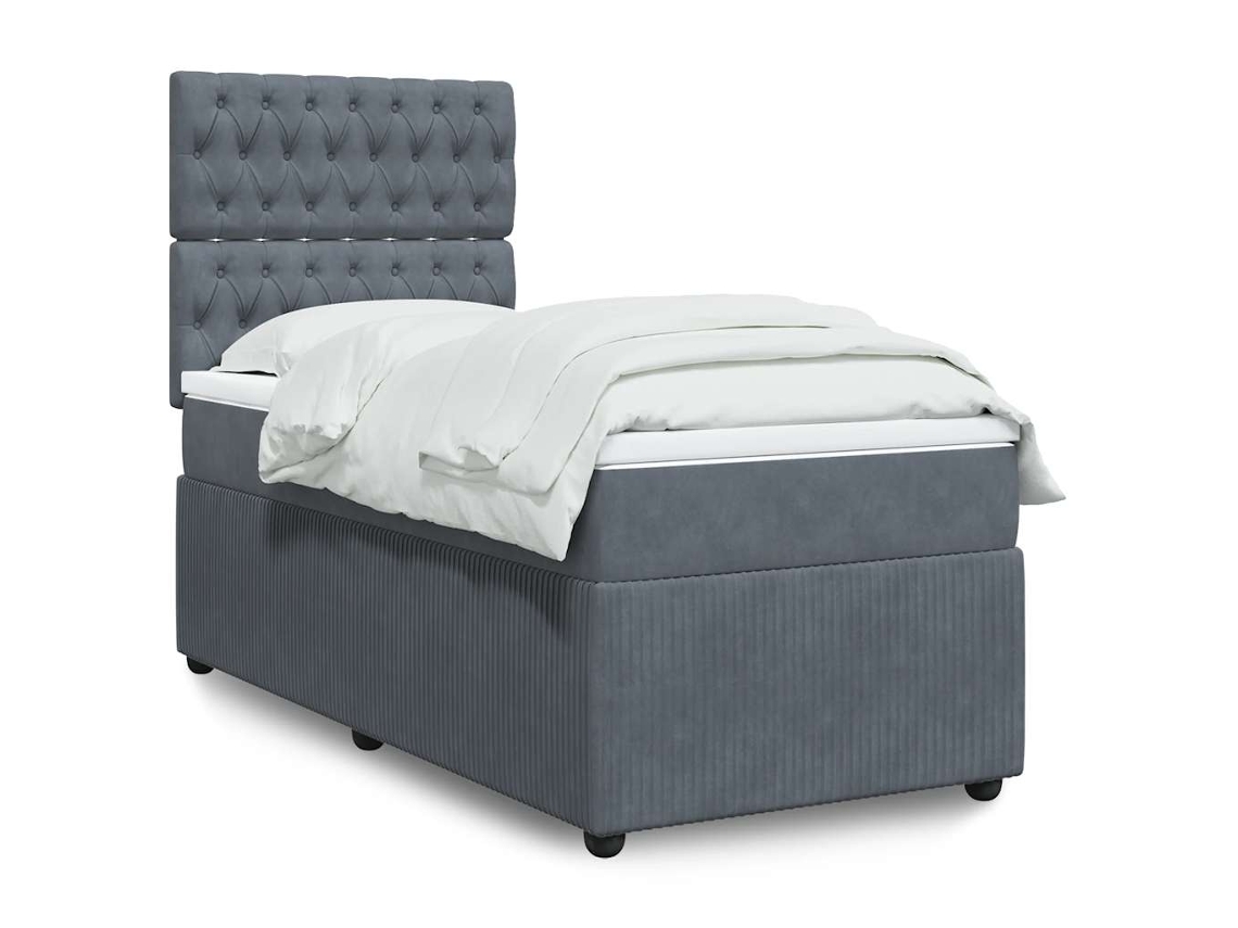 Cama Box Spring Con Colchón Terciopelo Gris Oscuro 90x190 Cm