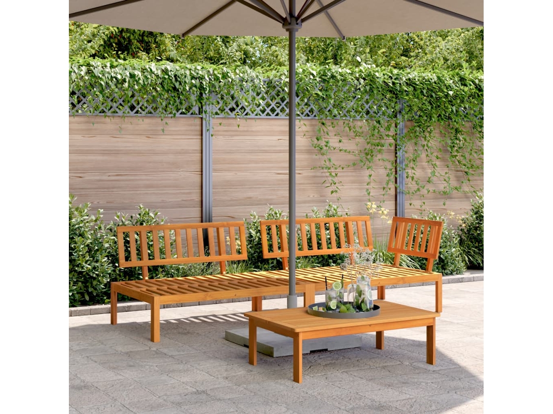 Juego de 3 muebles de jardín de palets de madera maciza de acacia, DKD Home Decor