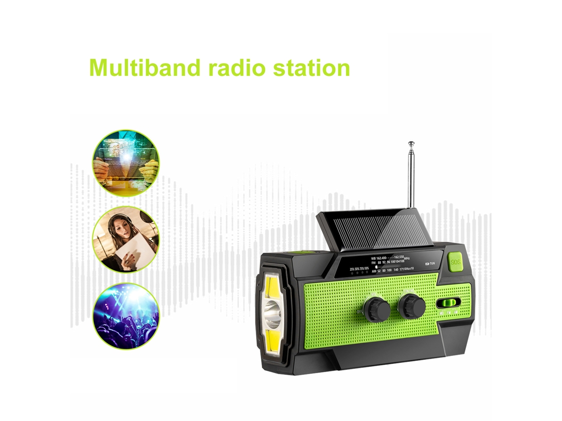 Radio Portátil Solar De Emergencia Am/fm/noaa Con Linterna Led, Sensor De Movimiento Y Alarma Sos, 4000 Mah