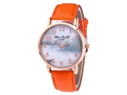 Reloj De Pulsera De Pareja Analógico Con Correa De Pu Fashional Cuadro Redondo (naranja)