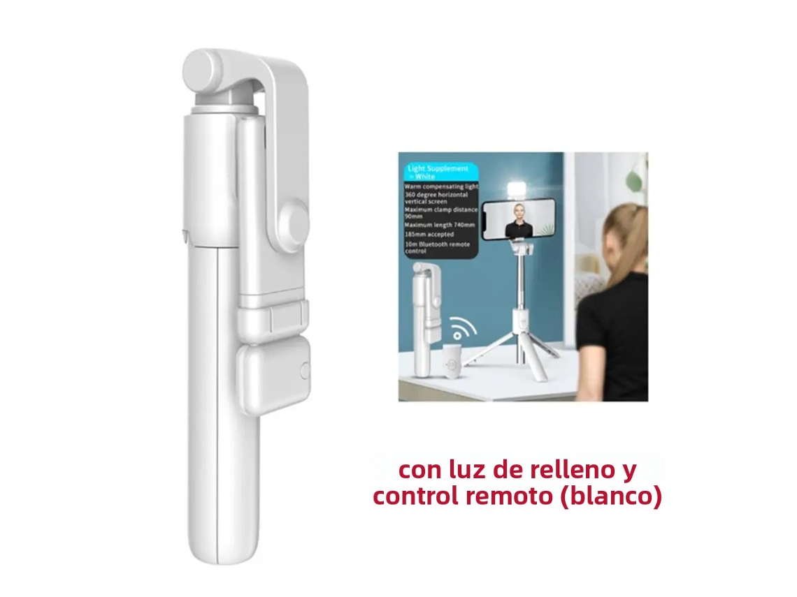 Trípode Para Selfies Bluetooth 3 En 1 (blanco) Con Luz De Relleno Y Soporte Plegable