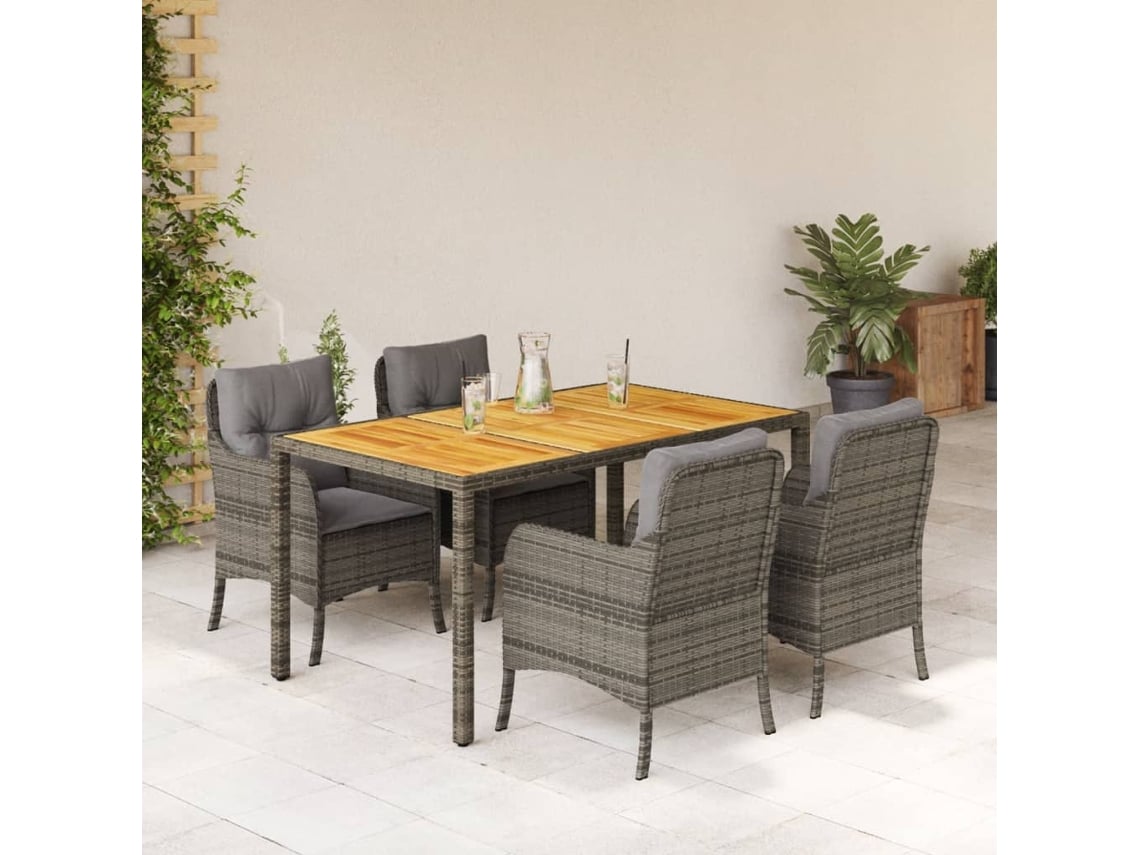 Conjunto de comedor de jardín DKD Home Decor de 5 piezas con cojines, ratán gris
