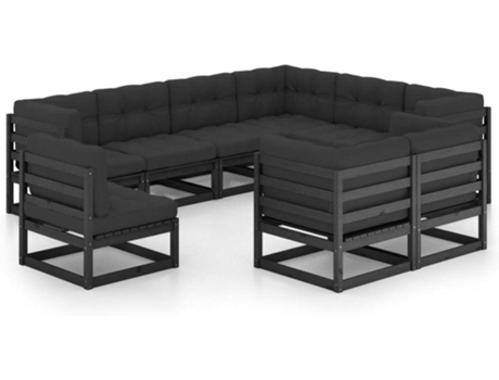 Conjunto 9 de muebles de jardín VIDAXL con cojines madera pino negro