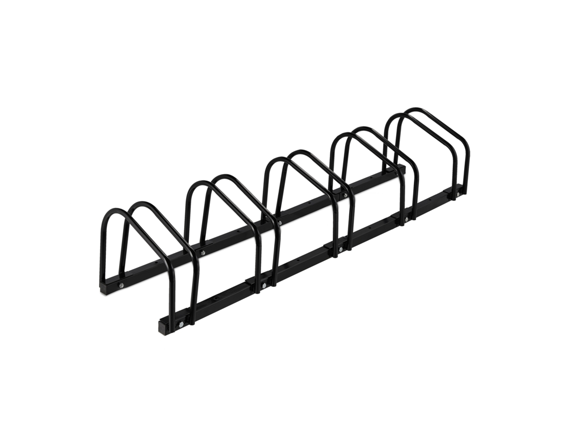 Relaxdays Soportes Bicicleta Suelo, Para 5 Bicis, Ancho De Neumático Hasta 60 Mm, Metálico, Garaje, Portabicis, Negro