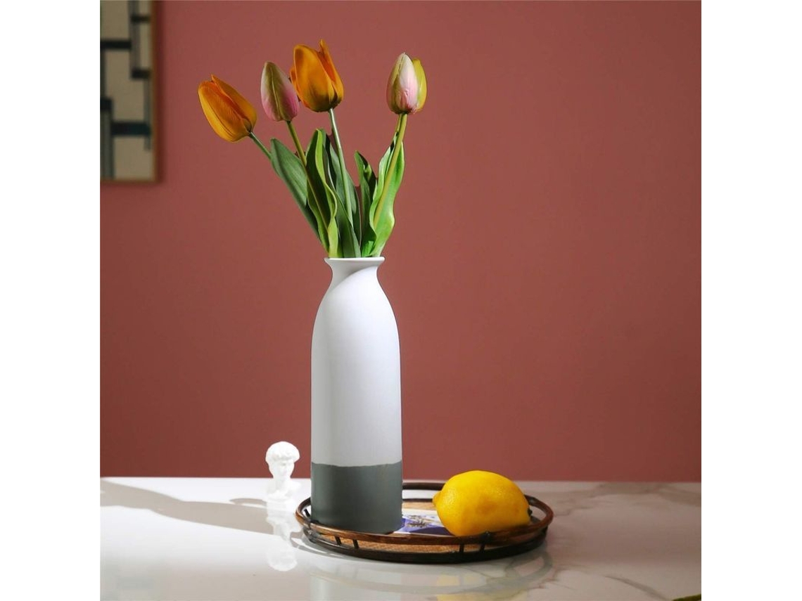 Jarrones De Cerámica Blancos Y Grises, Jarrones Para Flores, Estilo Moderno Y Sencillo Con Efecto Cepillado Para Decoración.