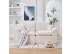 Sofá escandinavo minimalista moderno de 2 plazas, terciopelo acanalado, cojines incluidos, no requiere montaje, asiento cómodo, color beige.