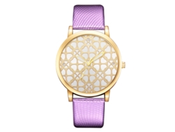 Reloj De Pulsera De Cuarzo Para Mujer Con Correa De Piel Sintética Morada.