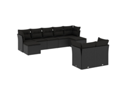Conjunto de 9 sofás de jardín con cojines, mimbre, negro, MAISON EXCLUSIVE (9 piezas)