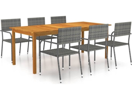Conjunto 7 de comedor para jardín de VIDAXL gris