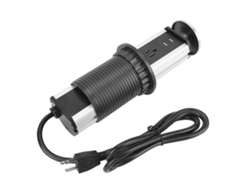 Enchufe Eléctrico Retráctil Plateado De 60 Mm Con 3 Tomas De Corriente, 2 Puertos Usb Y Estación De Carga Con Protección Contra Sobretensiones.