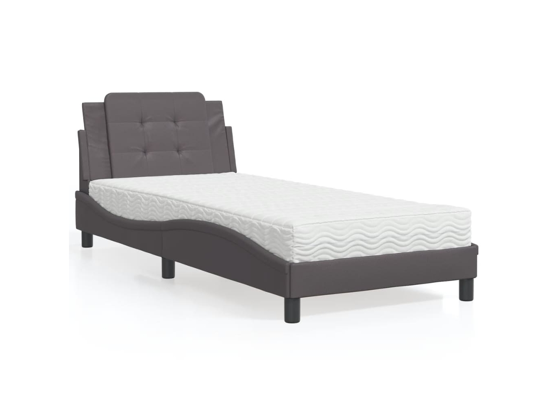 Cama Con Colchón Cuero Sintético Gris 80x200 Cm