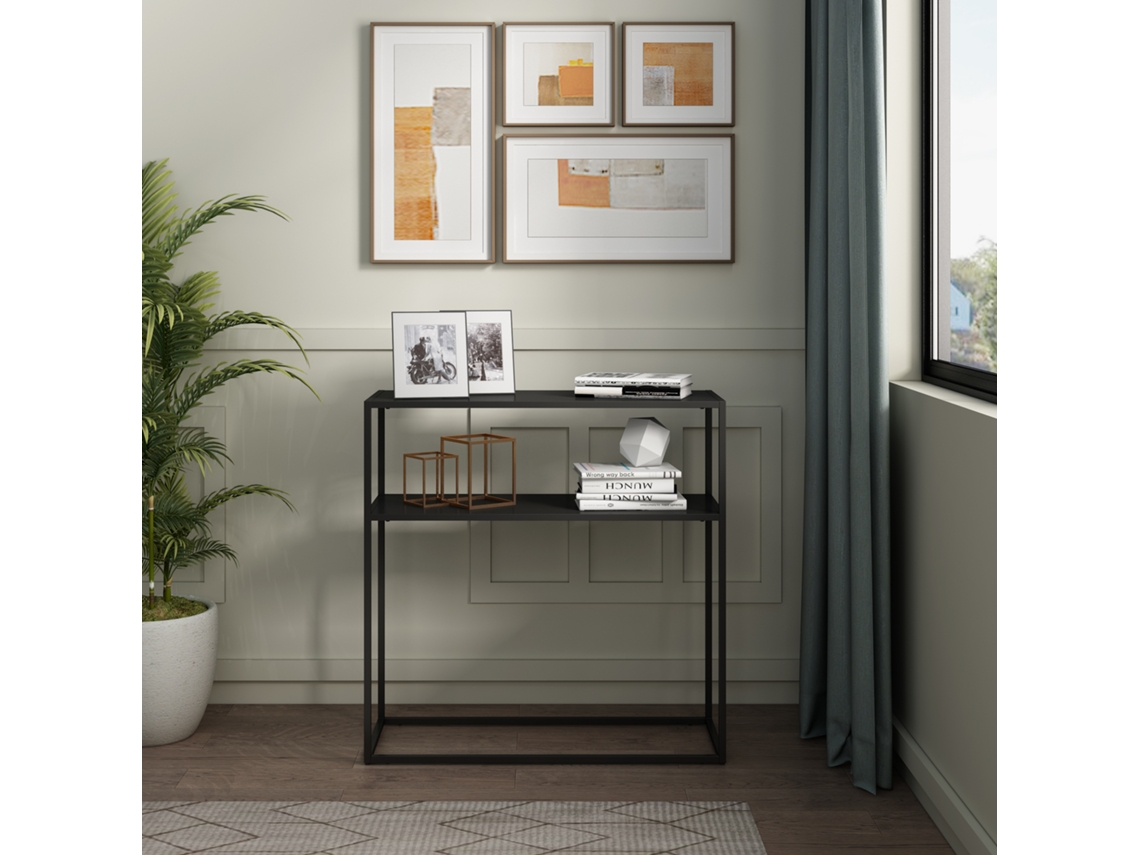 Mesa consola Kuhmo con estante adicional metal 80 x 80 x 30 cm Negro [EN.CASA]