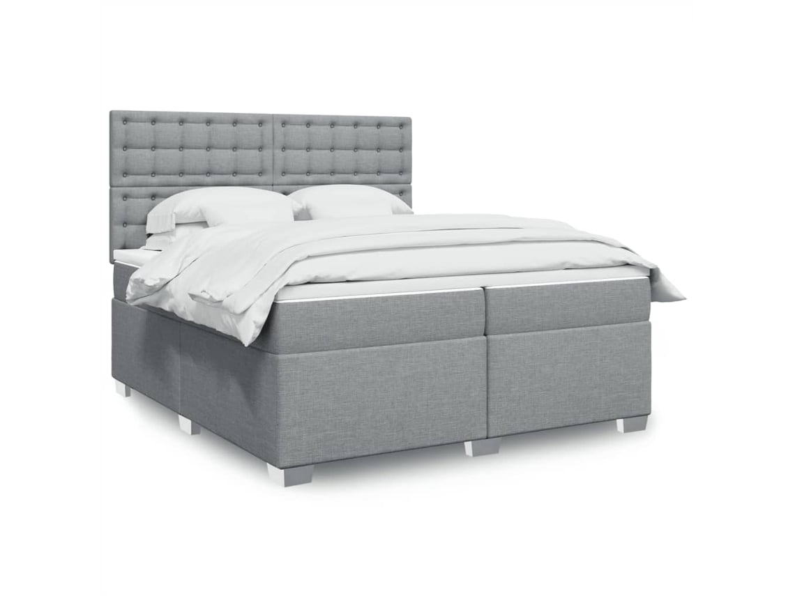 Cama Box Spring Con Colchón Tela Gris Claro 200x200 Cm