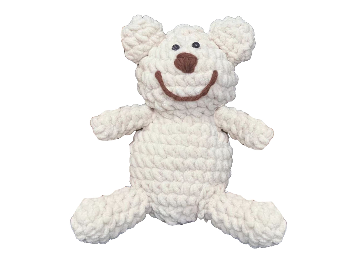 Oso de peluche amigurumi de color beige suave para la habitación de los niños.