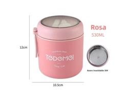 (Rosa 530 ml) Botella térmica de acero inoxidable para sopa con cuchara, fiambrera térmica con palanca