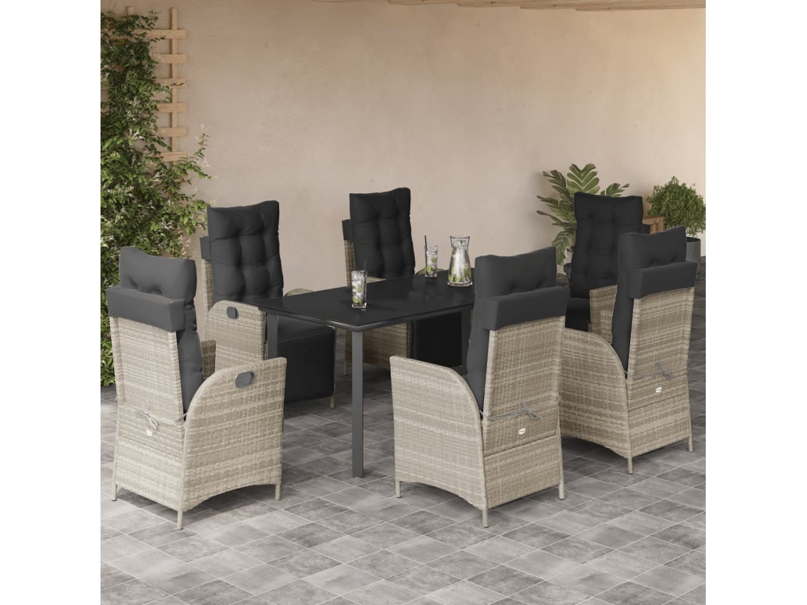 Juego de comedor de jardín de 7 piezas con cojines de mimbre gris claro de DKD Home Decor