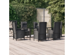 Juego de comedor de jardín de 7 piezas con cojines, mimbre sintético negro, DKD Home Decor