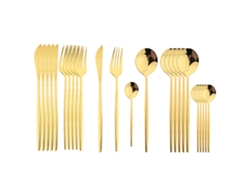 (oro) Juego De Cubiertos De Acero Inoxidable De 24 Piezas, Que Incluye Cuchillo, Cuchara Y Tenedor.