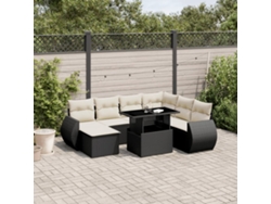 Conjunto de 8 sofás de jardín con cojines de mimbre sintético negro, Dkd Home Decor