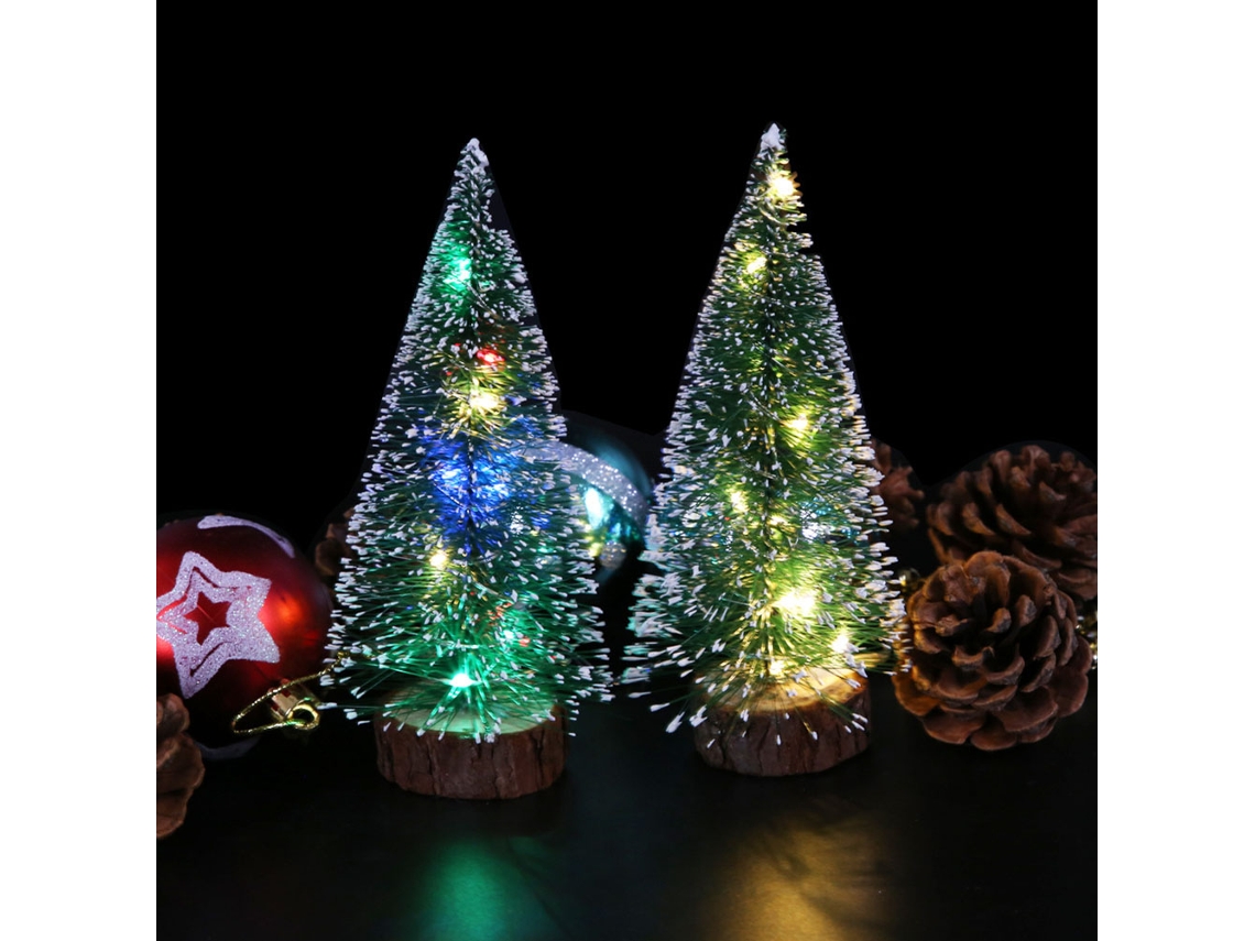 Miniárboles De Navidad Artificiales Led De 15 Cm Con Base De Madera, Pequeños Pinos, Decoración De Escritorio Para Fiestas Navideñas.