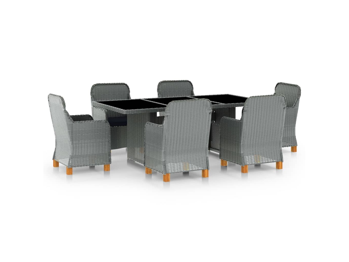 Juego de comedor de exterior de 7 piezas con cojines de mimbre gris claro, Dkd Home Decor