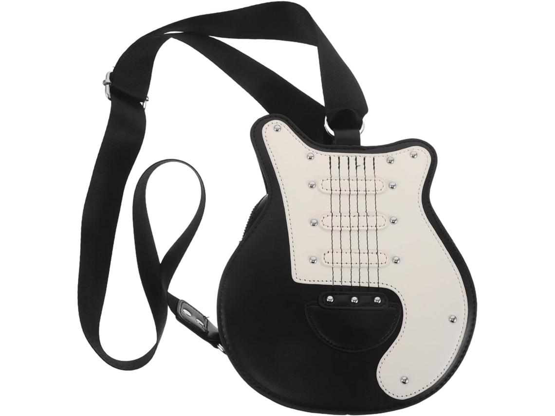 Bolso Bandolera Con Forma De Guitarra Original En Piel Sintética Blanca Y Negra, Bolso Kawaii Adorable Para Mujer.