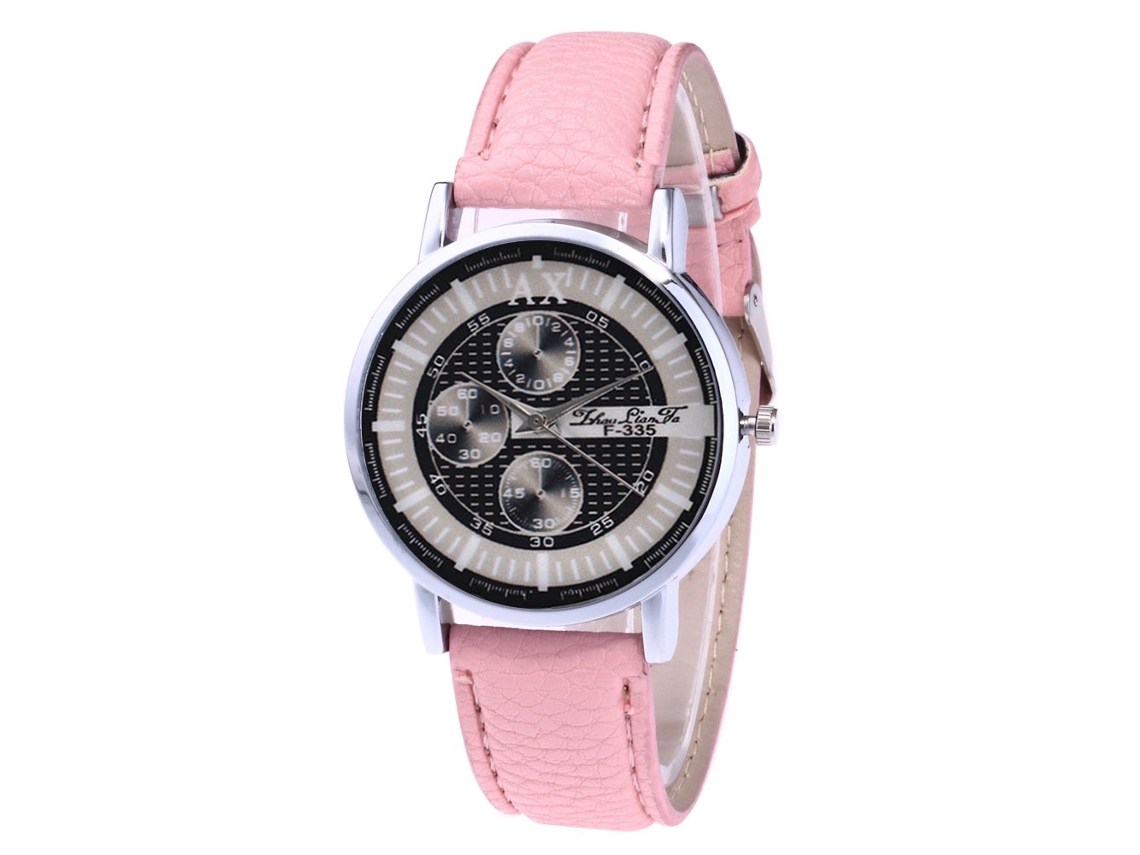 Reloj De Pulsera De Cuarzo Para Hombre Con Correa De Piel Sintética Rosa.