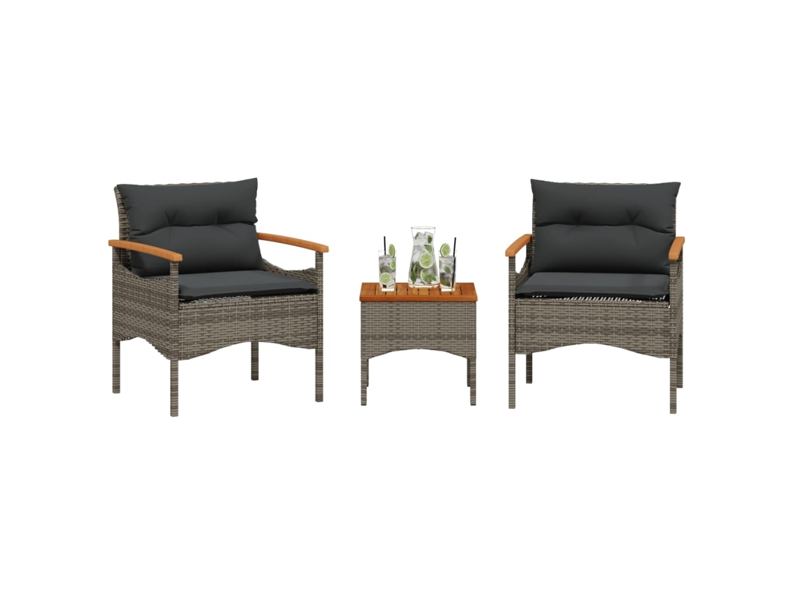 Conjunto de sofá de jardín de 3 piezas con cojines, ratán gris, DKD Home Decor