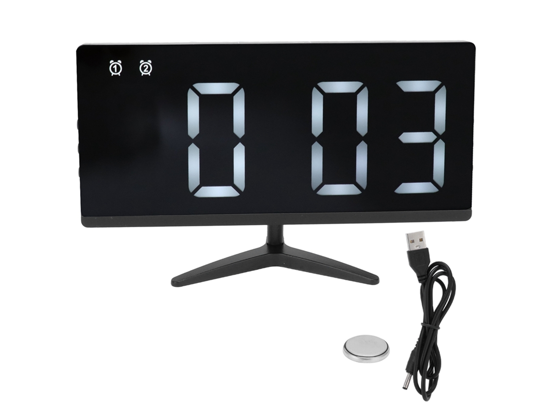 Reloj despertador Baok-reloj con TV sin bordes, pantalla LED y espejo multifuncional para el hogar y la oficina.