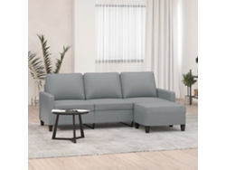Sofá De 3 Plazas Con Taburete De Tela Gris Claro 180 Cm