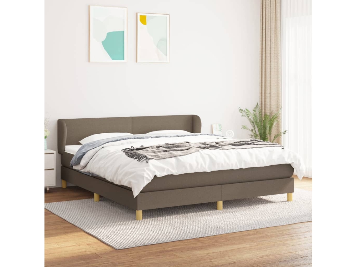 Cama Box Spring Con Colchón Tela Gris Taupe 180x200 Cm
