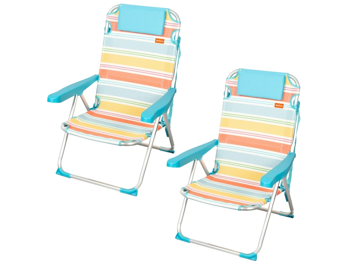 Aktive Pack 2 Sillas Plegables Camping Deluxe 48x60x90 Cm Multicolor 5 Posiciones Con Respaldo