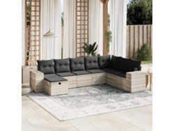 Conjunto de piezas. Sofás Jardim C/ Almofadões Vime Pe Cinzento Claro Dkd Home Decor