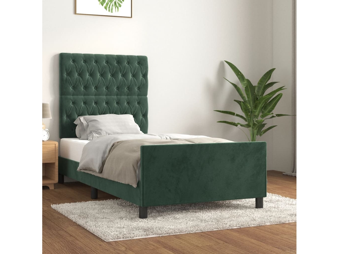 Estructura De Cama Sin Colchón Terciopelo Verde Oscuro 90x200cm