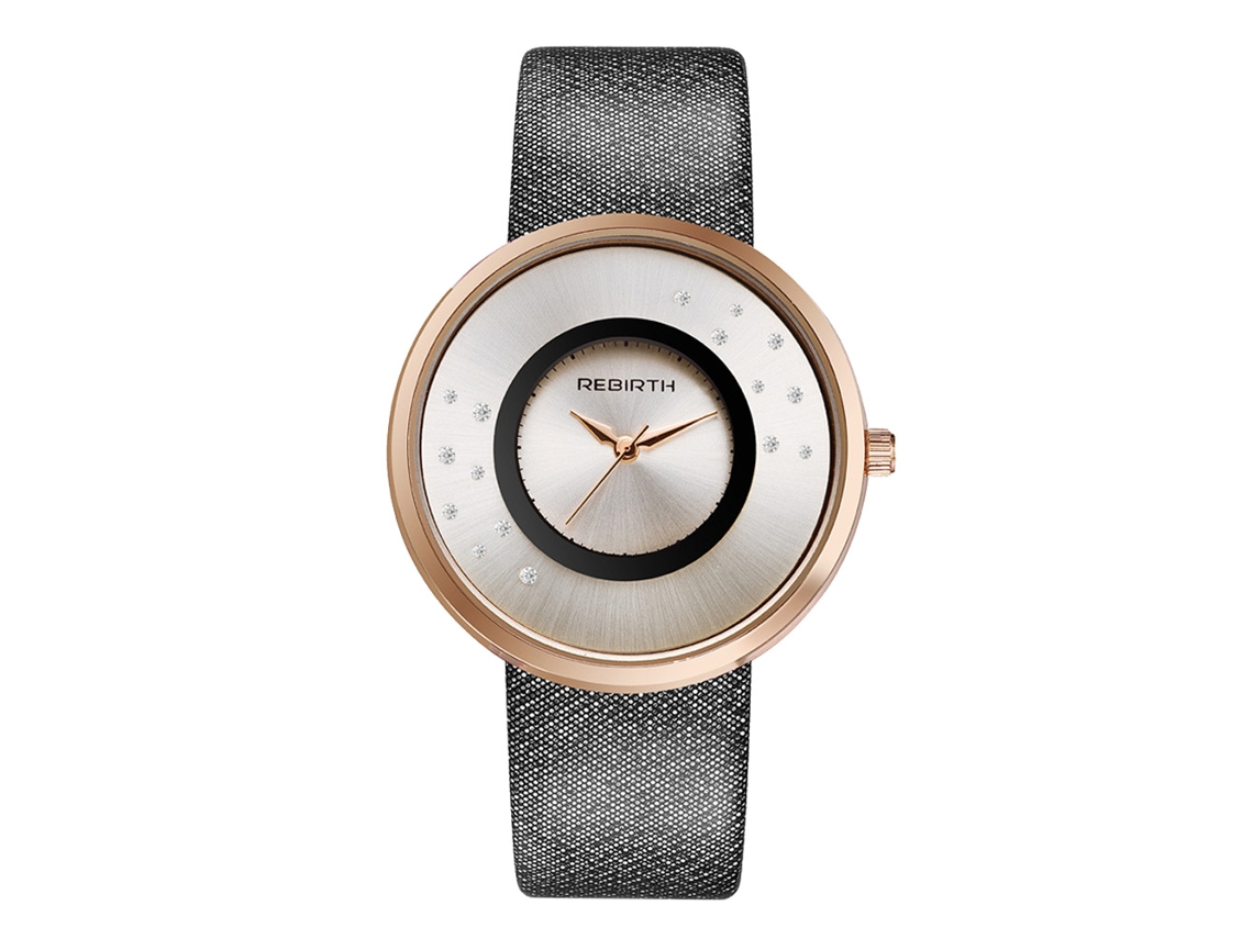 Reloj De Pulsera Rebirth Para Mujer, Movimiento De Cuarzo Resistente Al Agua, Esfera Redonda Negra.