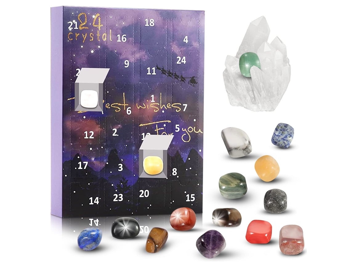 Calendario De Adviento De Halloween: Elaborado Con Cristal Natural, Ágata Y Fósiles Para Uso Diario Durante 24 Días, Y Con Diseño Ergonómico