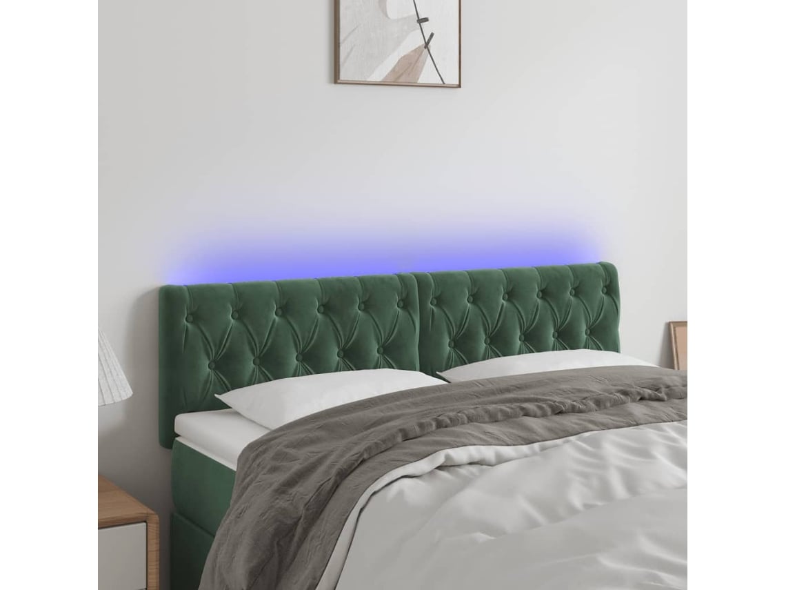 Cabecero Con Led De Terciopelo Verde Oscuro 144x7x78/88 Cm