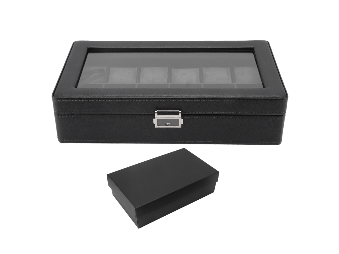 Organizador De Relojes Negro Con 12 Compartimentos, Cojín Extraíble Y Estuche Transparente.