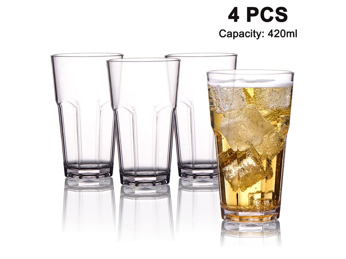 Juego de 4 vasos acrílicos reutilizables e inastillables, 420 ml JEIIBRZUI