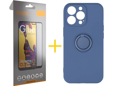 Carcasa + 1 Protector de Vidrio Full iPhone 13 Pro ACCETEL Gel O-Ring Azul