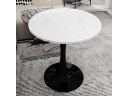 Mesa De Centro 70 Cm - Estilo Moderno Mid-century, Redonda, Mármol Blanco - Negro Y Blanco
