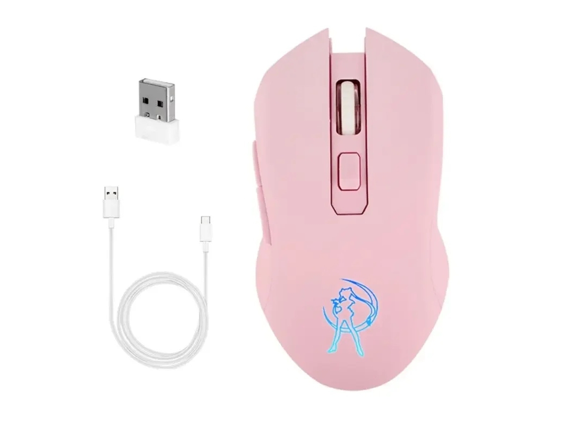 Ratón para juegos Yizhood, óptico, LED, silencioso, 1600 dpi, 2,4 GHz, USB, inalámbrico, para portátil, PC, color rosa