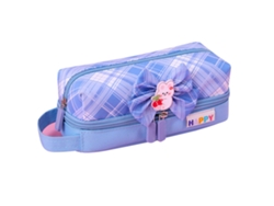 Estuche de gran capacidad con fundas y monograma para colegialas, tela Oxford azul.
