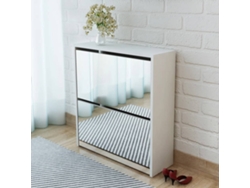 Zapatero Organizador de 2 Divisiones con Espejo 63X17X67Cm Blanco