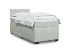 Cama Box Spring Con Colchón Terciopelo Gris Claro 100x200 Cm