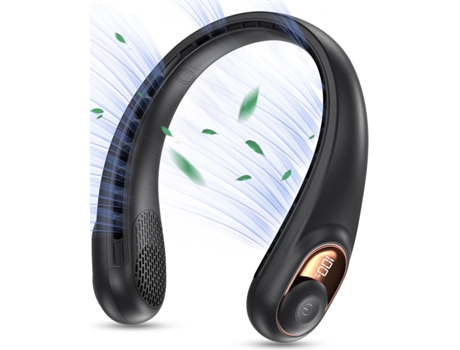 Ventilador de cuello Ventilador de cuello portátil sin aspas, flujo de aire mejorado de 360, ultra silencioso, 3 velocidades, 4000 mAh - Negro BISB...