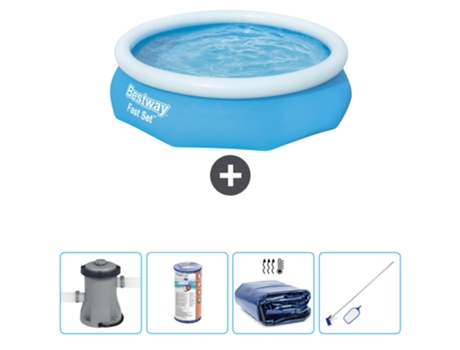 Piscina hinchable redonda Fast Set BESTWAY - 305 x 76 cm - Azul - Bomba incluida Filtrar - Vela solar - kit de limpieza